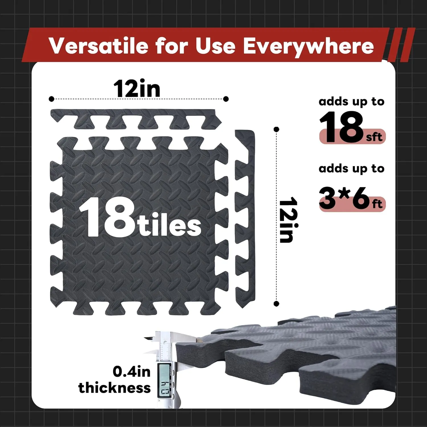 18Pcs Puzzle Exercise Mat 12''x12'' Interlocking EVA Soft Foam Floor Tiles Puzzle Rubber Tiles Protective Ground Surface Exercise EVA Foam Floor Padding with Border for Pool Home Fitness Garage