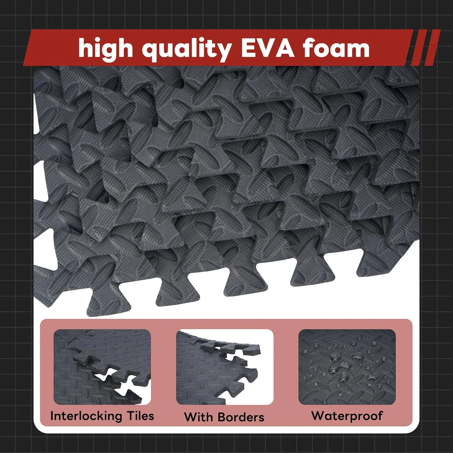 18Pcs Puzzle Exercise Mat 12''x12'' Interlocking EVA Soft Foam Floor Tiles Puzzle Rubber Tiles Protective Ground Surface Exercise EVA Foam Floor Padding with Border for Pool Home Fitness Garage