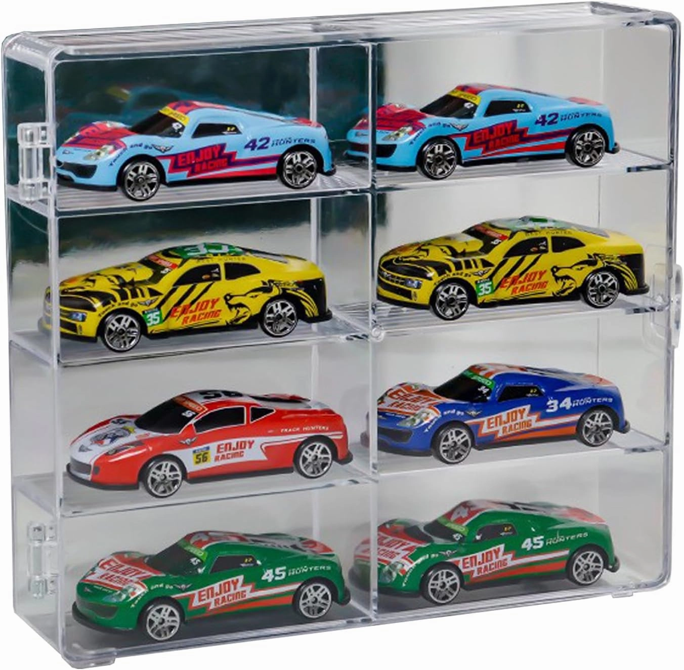 1/64 Scale Model Car Display Case, 8 Slots Clear Display Box with Door, Plastic Car Model Display Boxes, Stackable Toy Car Display Boxes, Toy Car Protector Case, Dustproof Protection Showcase for Cars