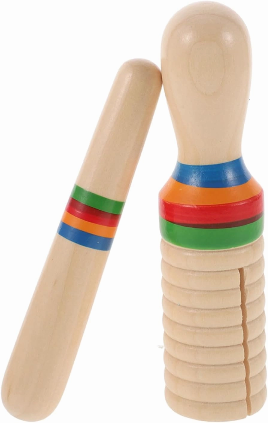 1 Set Wooden Music Instrument Sound Tube Educational Single Threaded Ring Percussion with Mallet Safe Burlywood Design for Rhythm Learning and Creative Play