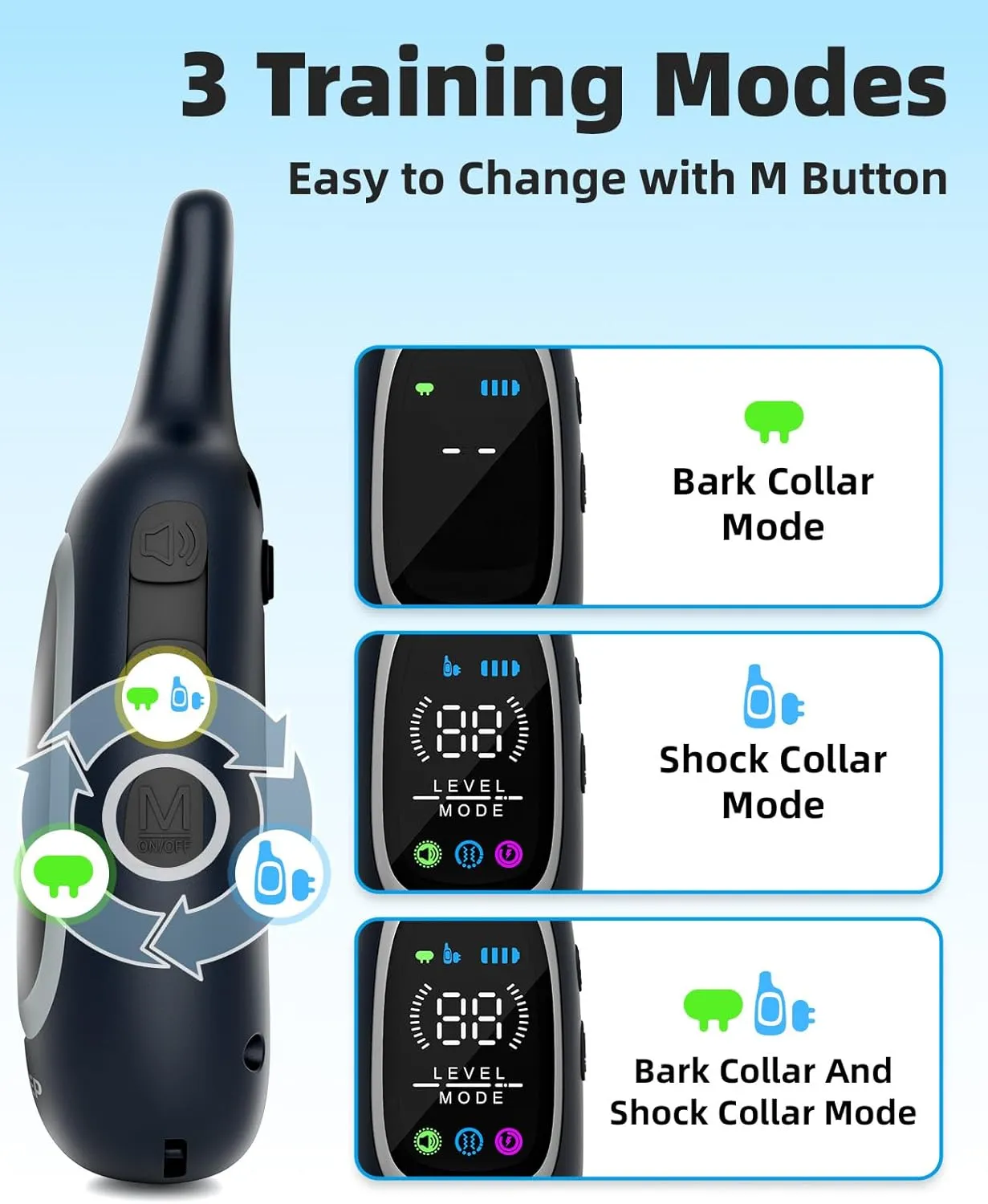 2-in-1 Dog Shock Collar and Bark Collar for Dogs – 3300FT Dog Training Collar with Remote, IP67 Waterproof e Collar with Anti-Bark/Beep/Vibration/Shock Modes for Small Medium Large Dog(5-120Lbs)