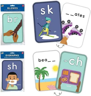 2 PCS Blends and Digraphs Bundle | Interactive Phonics Flash Cards or Multicultural Digraphs and Blends Posters - Science of Reading Manipulatives for 1st Grade & KG by ABSee Me