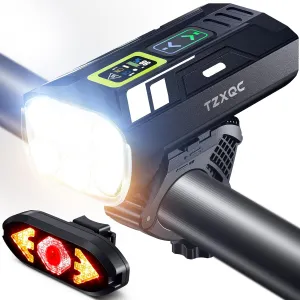 2,000 Lumen Bicycle Headlight & Rear Taillight Set - Powerful 6 Bead LED Projects 888ft, 60hr 10,000mA Battery Charges Phone, Rugged Aluminum Alloy, Lightweight, Waterproof