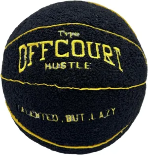 2023 New Offcourt Basketball Pillow, 11" Basketball Shaped Teddy Fleece Embroidered Throw Pillow Fuzzy Plush Toy Gifts for Kids Boys Girls (Black)