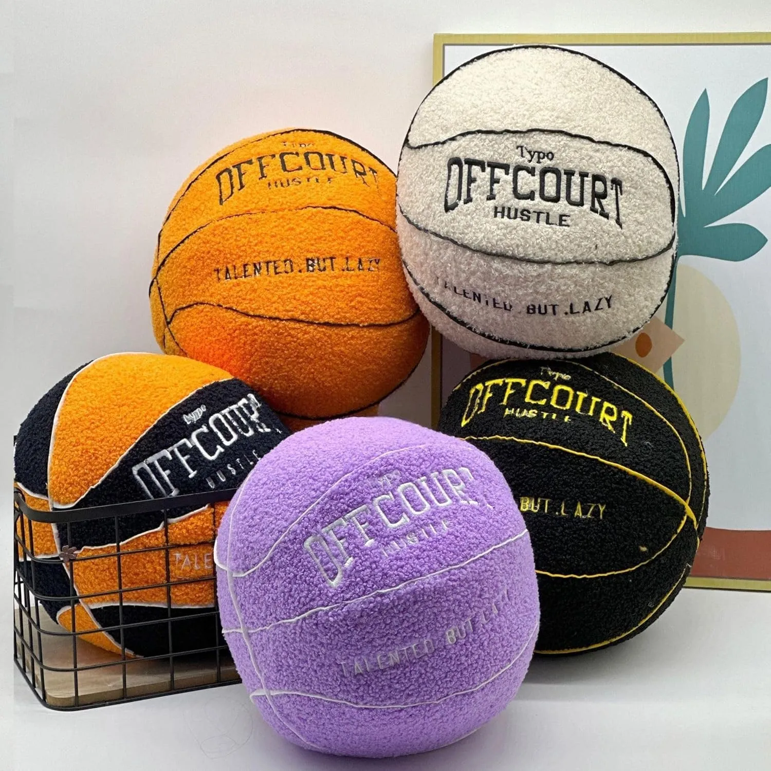 2023 New Offcourt Basketball Pillow, 11" Basketball Shaped Teddy Fleece Embroidered Throw Pillow Fuzzy Plush Toy Gifts for Kids Boys Girls (Purple)
