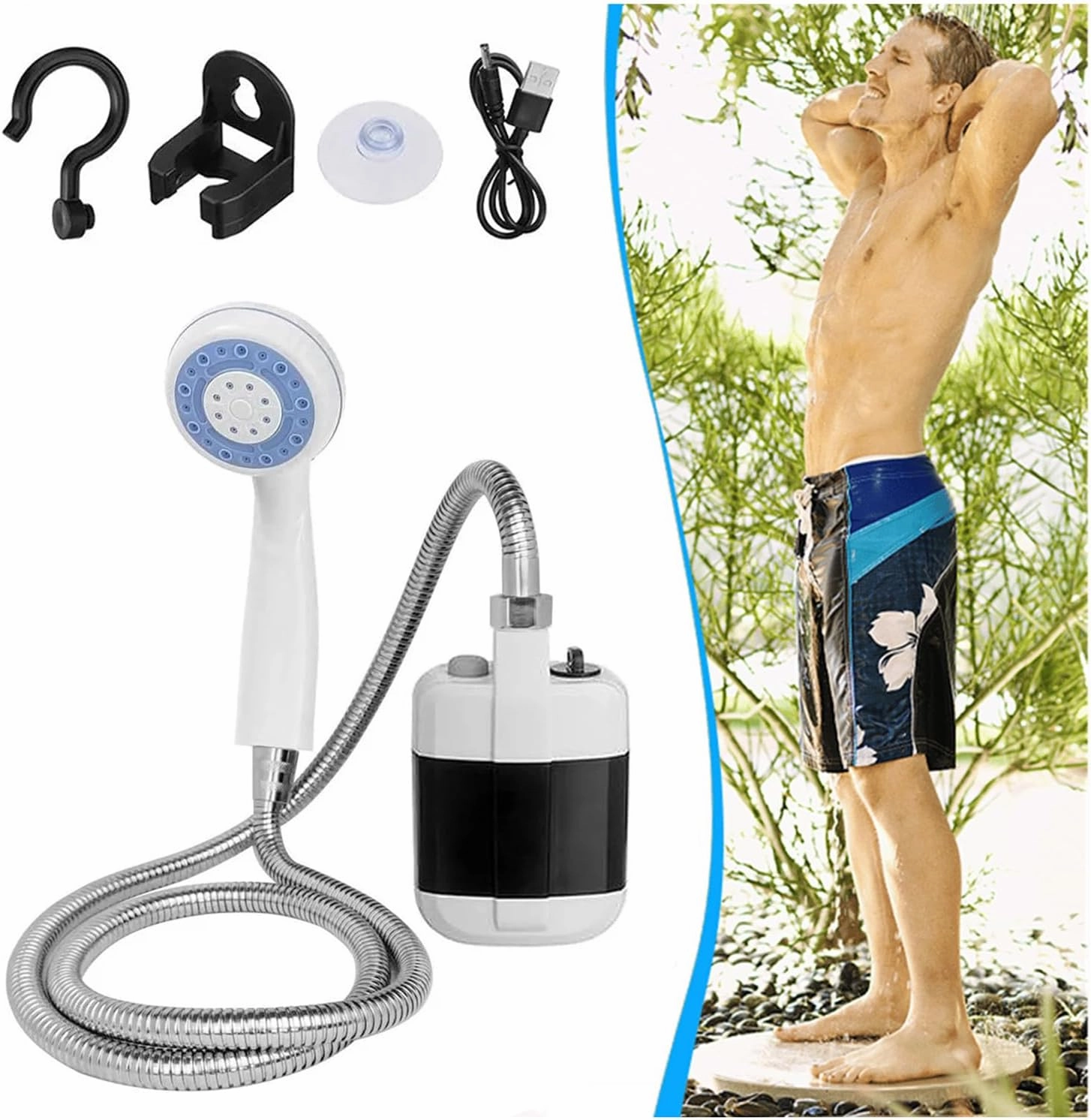 2023 Portable Camping Shower Pump with Multi-use Sprayer for Campsite Bathing Beach Yard Pet Car Cleanups (1Pcs)