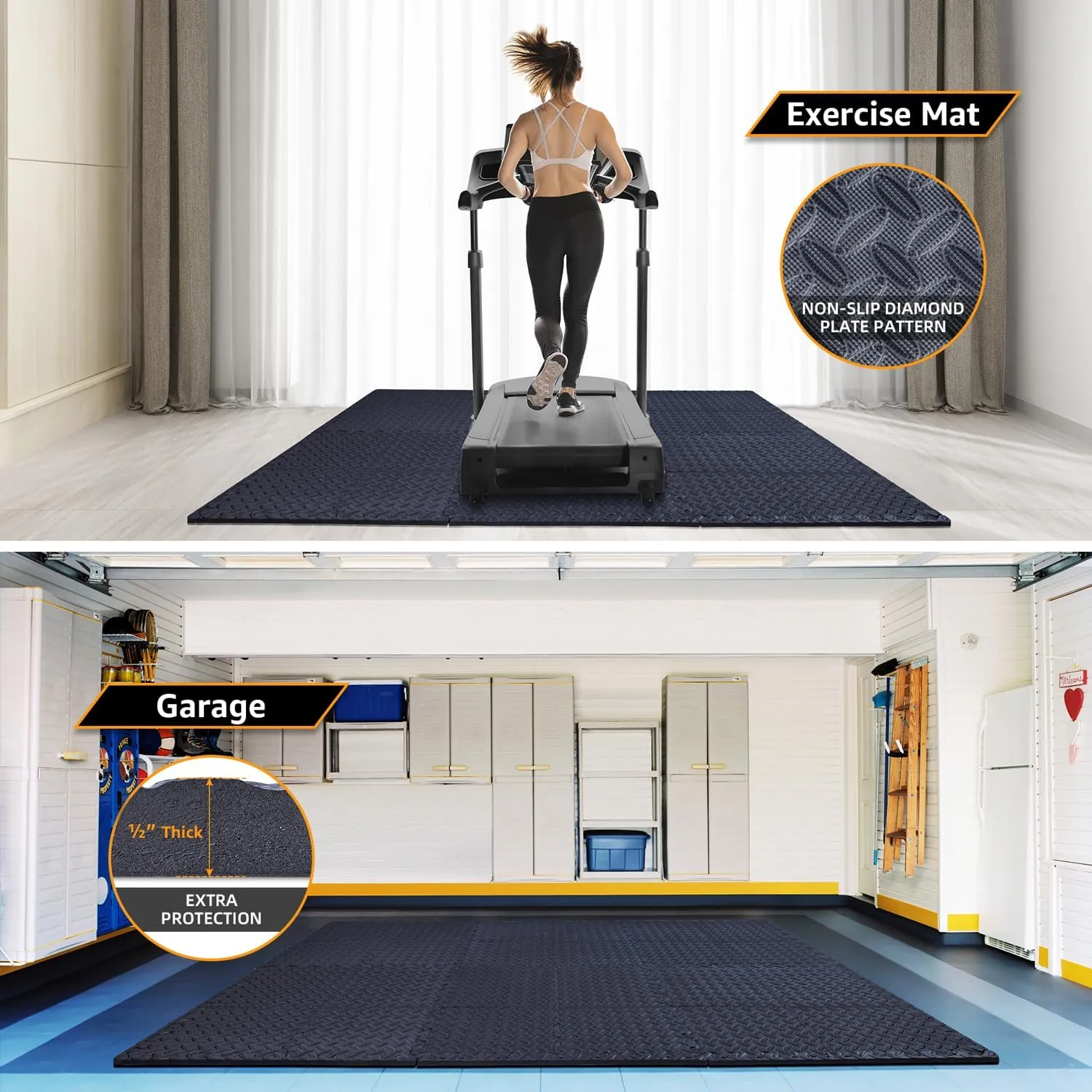24 Pack - 1/2" Extra Thick Floor Exercise Mat for Home Gym Floor Padding for Kids - High-Density EVA Interlocking Foam Floor Tiles for Gym Equipment, Play Area, Yoga, Cardio, Weights, MMA
