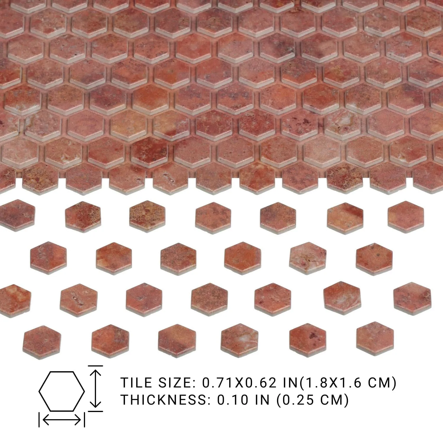 240 pcs, Dollhouse Flooring, 1:12 Scale Doll House Hexagonal Tiles, Miniature Floor, REDUCIO! (Terracotta)