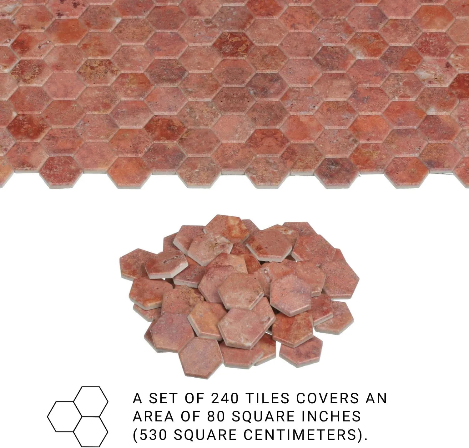 240 pcs, Dollhouse Flooring, 1:12 Scale Doll House Hexagonal Tiles, Miniature Floor, REDUCIO! (Terracotta)