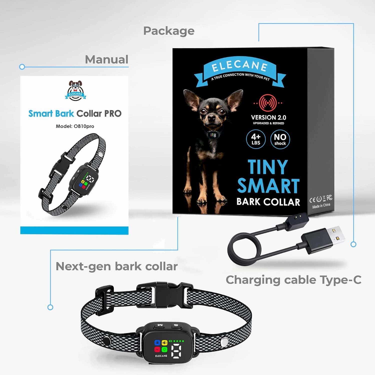 2 Pack Bark Collar for Small Dogs 5-15 lbs and Puppies - No Shock Anti Barking Collar - Rechargeable Smart Collar for Dog Training with 7 Sensitivity Levels and 3 Beep&Vibration Modes
