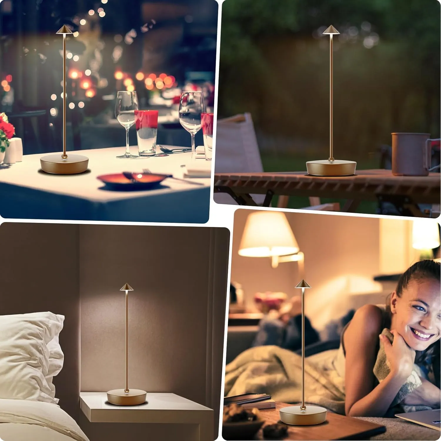 2Pack Rechargeable Cordless Table Lamp, Portable Powered LED Battery 6000mAh Metal USB Desk Lamp, 3 Levels Brightness Light for Restaurants Outdoor (2pack Titanium)