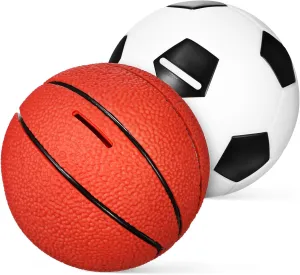 2pcs Sports Piggy Bank Set Cartoon Basketball Soccer Banks for Boy Girl Lightweight and Portable Money Savings Jar for Boys and Girls Develop Financial Habits