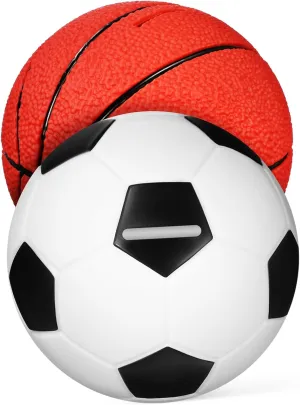 2pcs Sports Themed Piggy Bank Set Cartoon Soccer and Basketball Banks for Boy Girl Fun Savings Jar for Boys and Girls for Home Decor and Financial Habits