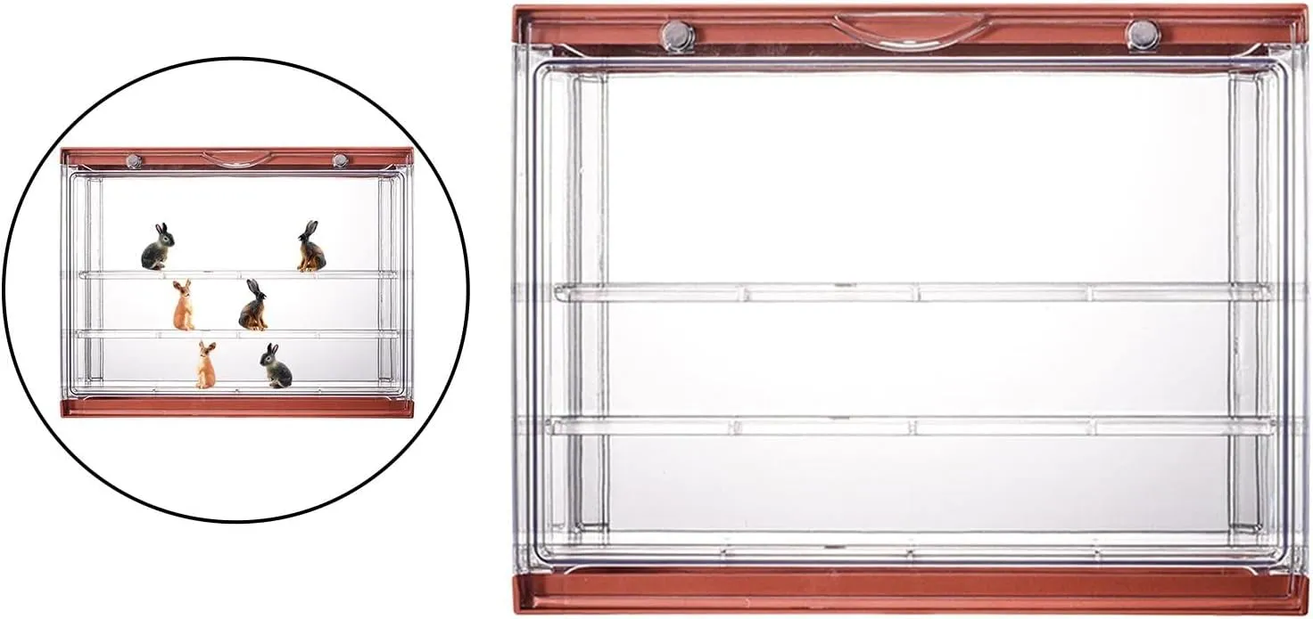 3-Layer Stackable Clear Action Figure Display Case | ABS Plastic Showcase | Flip Down Magnetic Closure | Transparent ion | Toy Collectors Organizer - Orange