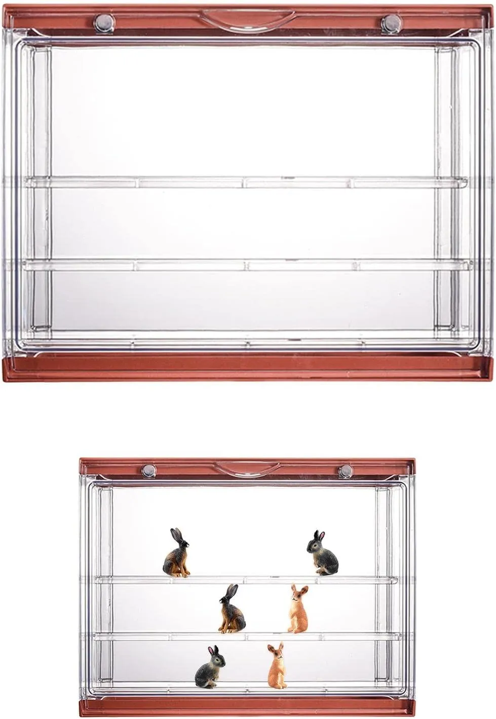3-Layer Stackable Clear Action Figure Display Case | ABS Plastic Showcase | Flip Down Magnetic Closure | Transparent ion | Toy Collectors Organizer - Orange