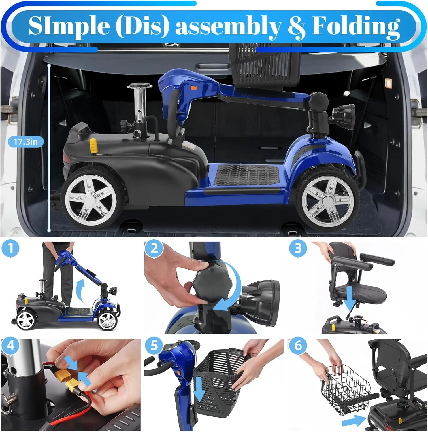 30-60 Miles Ecomobi MS02 Long Range 4 Wheels Electric Mobility Scooter for Adults/Seniors, 350W E-Wheelchair Device w/25Ah Extended Battery, Dual Baskets Compact Mobile for Travel(FSA/HSA Eligible)