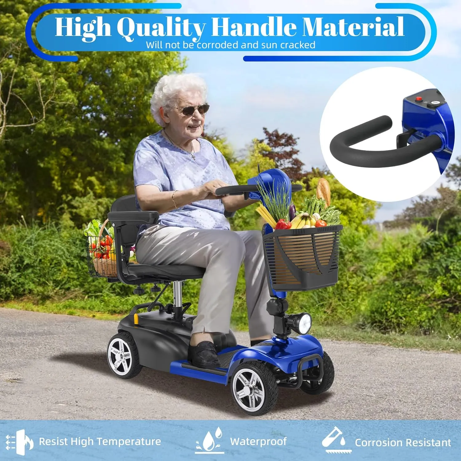 30-60 Miles Ecomobi MS02 Long Range 4 Wheels Electric Mobility Scooter for Adults/Seniors, 350W E-Wheelchair Device w/25Ah Extended Battery, Dual Baskets Compact Mobile for Travel(FSA/HSA Eligible)