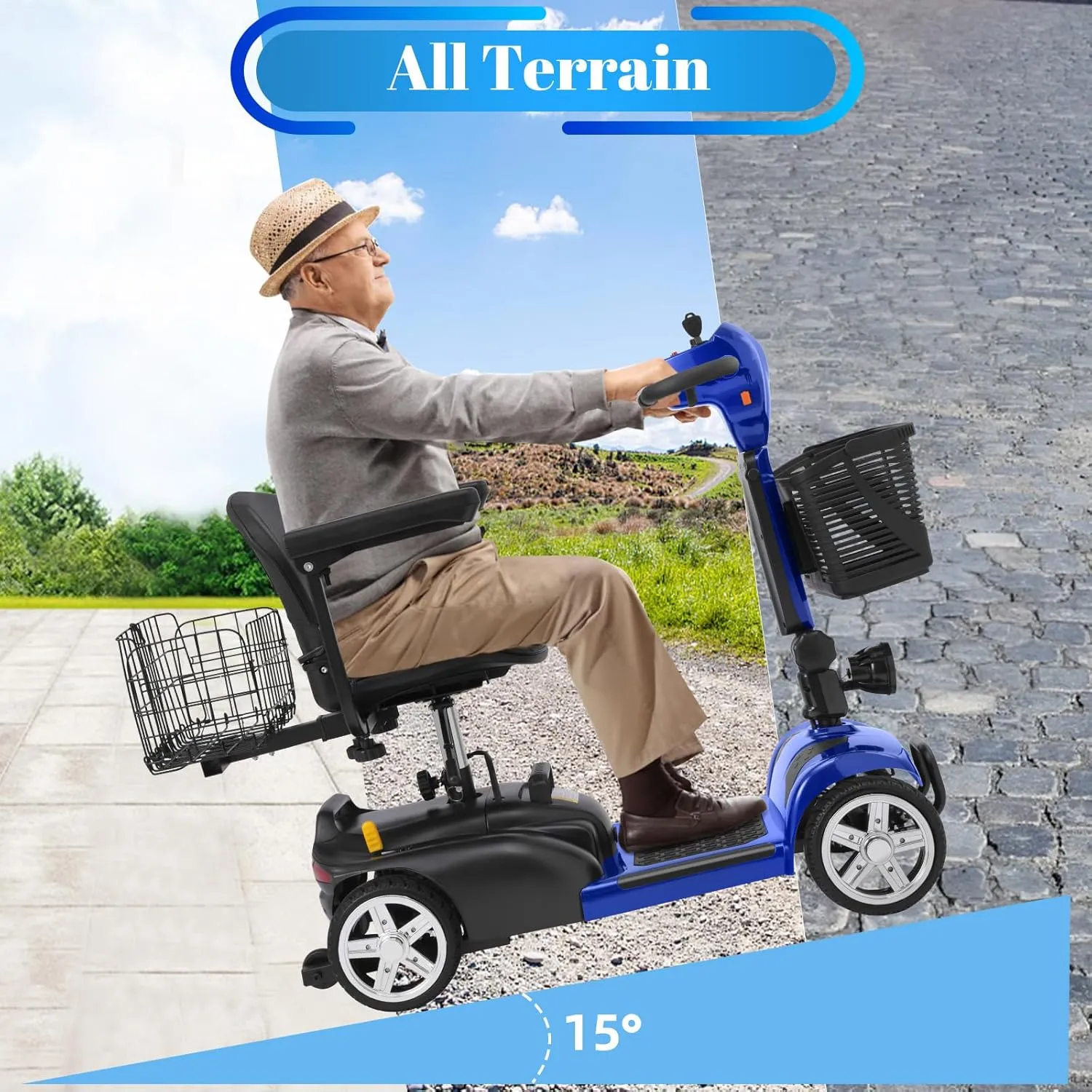 30-60 Miles Ecomobi MS02 Long Range 4 Wheels Electric Mobility Scooter for Adults/Seniors, 350W E-Wheelchair Device w/25Ah Extended Battery, Dual Baskets Compact Mobile for Travel(FSA/HSA Eligible)