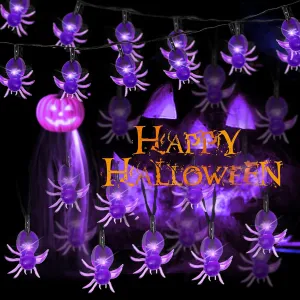 30 LED Spider String Lights 16 FT Halloween Decoration Light Battery Operated with Timer Function for Halloween Party Home Decoration (Purple)