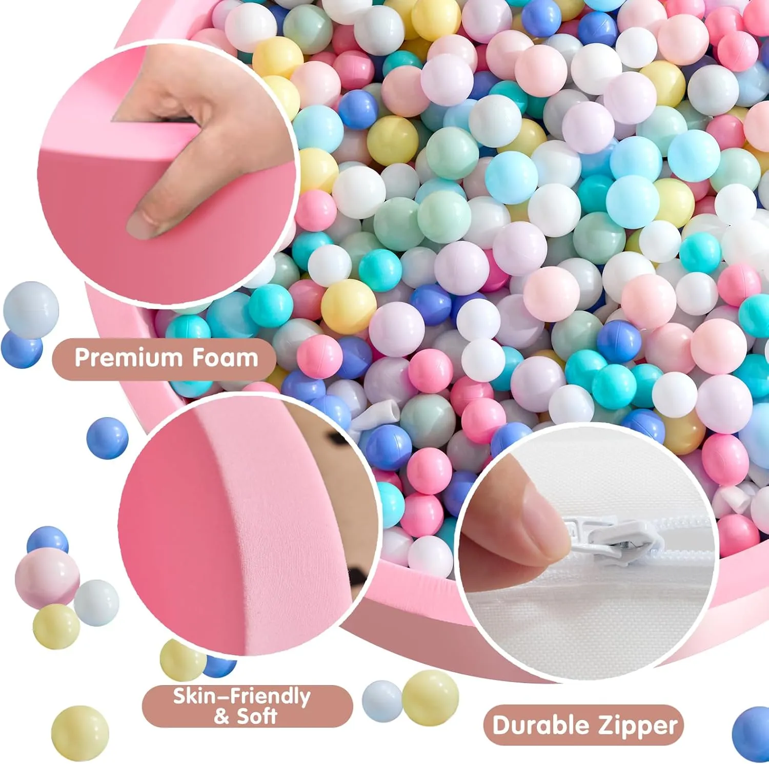 35.4" x 11.8" Foam Ball Pit for Toddlers, Baby Round Balls Pool for Babies 1-3, Kids Play Ball Pits Ideal Gift for Boys and Girls, Balls Not Included, Pink