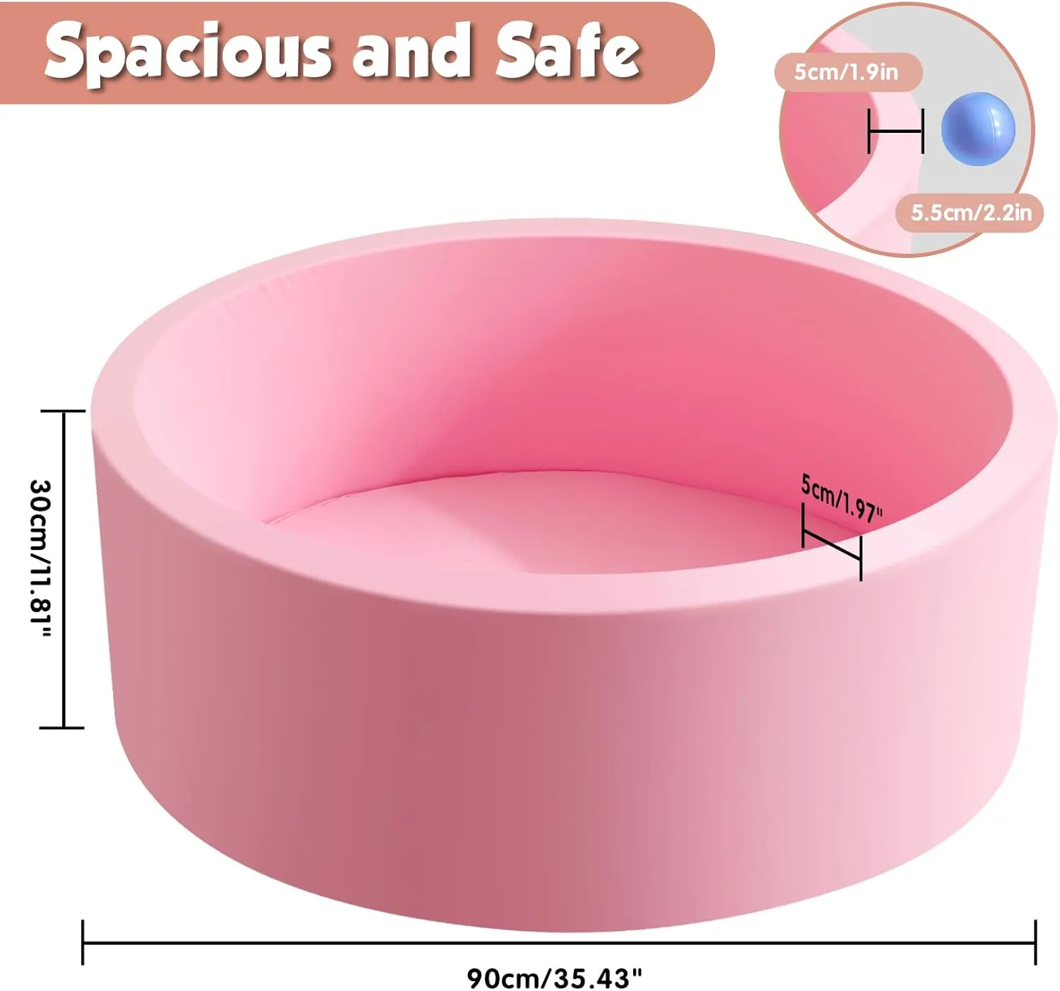 35.4" x 11.8" Foam Ball Pit for Toddlers, Baby Round Balls Pool for Babies 1-3, Kids Play Ball Pits Ideal Gift for Boys and Girls, Balls Not Included, Pink