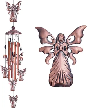 36" Garden Angel Wind Chimes Outdoor Indoor Decor -with 4 Aluminum Tubes 6 Bells 7 Angels Mobile Romantic Wind Catcher Angel Windchimes for Home, Xmas Mom Gifts, Balcony, Festival, Garden Decoration