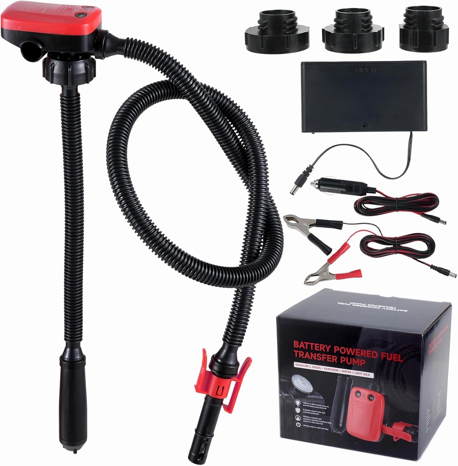 3.2 GPM Battery Powered Fuel Transfer Pump, with Auto-Stop Sensor and 60" Hose, Supply AA Battery/12V/DC 3 Power Modes, Electric Automatic Fuel Transfer Pump for Gasoline and Various Fuels