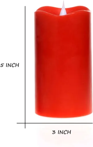 3D Moving Flame Led Candle with Timer, Battery Operated Candle with Remote Control for Christmas Decoration, 3x5 Inch, Red