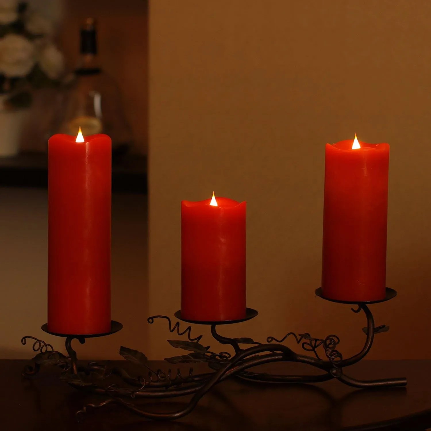 3D Moving Flame Led Candle with Timer, Battery Operated Candle with Remote Control for Christmas Decoration, 3x5 Inch, Red