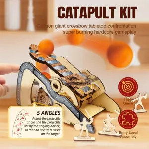 3D Wooden Catapult Kit STEM Toy for Kids, Includes Panels, Elastic Bands, and EVA Balls, Explore Physics Principles of Force, Trajectory, and Levers, Educational Craft Kit