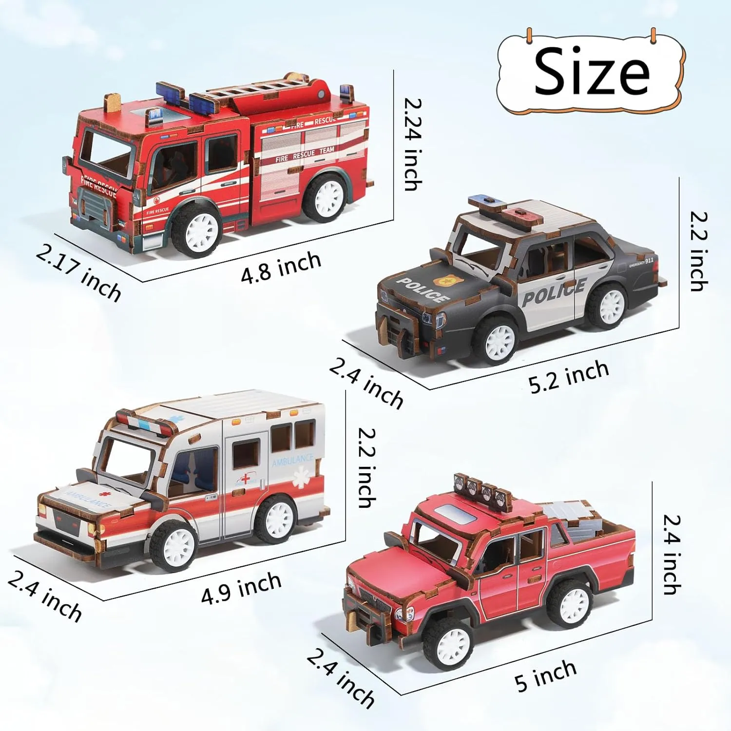 3D Wooden Puzzle Car Kits - Creative Model Car Kits & STEM Kits for Kids, Fun Educational Building Toys for Kids Ages 4-12, for Young Builders & Engineers (4 Pack)