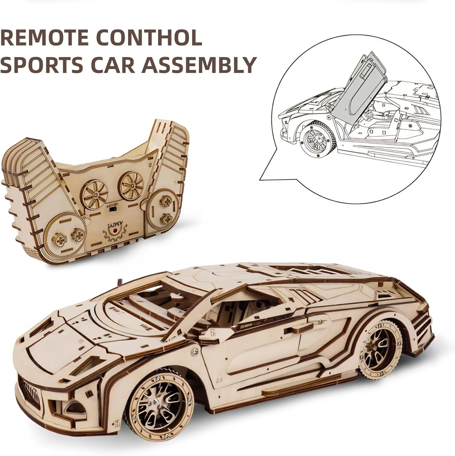 3D Wooden Puzzles for Adults, 3D Wooden Sports Car Puzzle Model Car Building Kits Unique Gift for Kids, Friends (Sports Car)