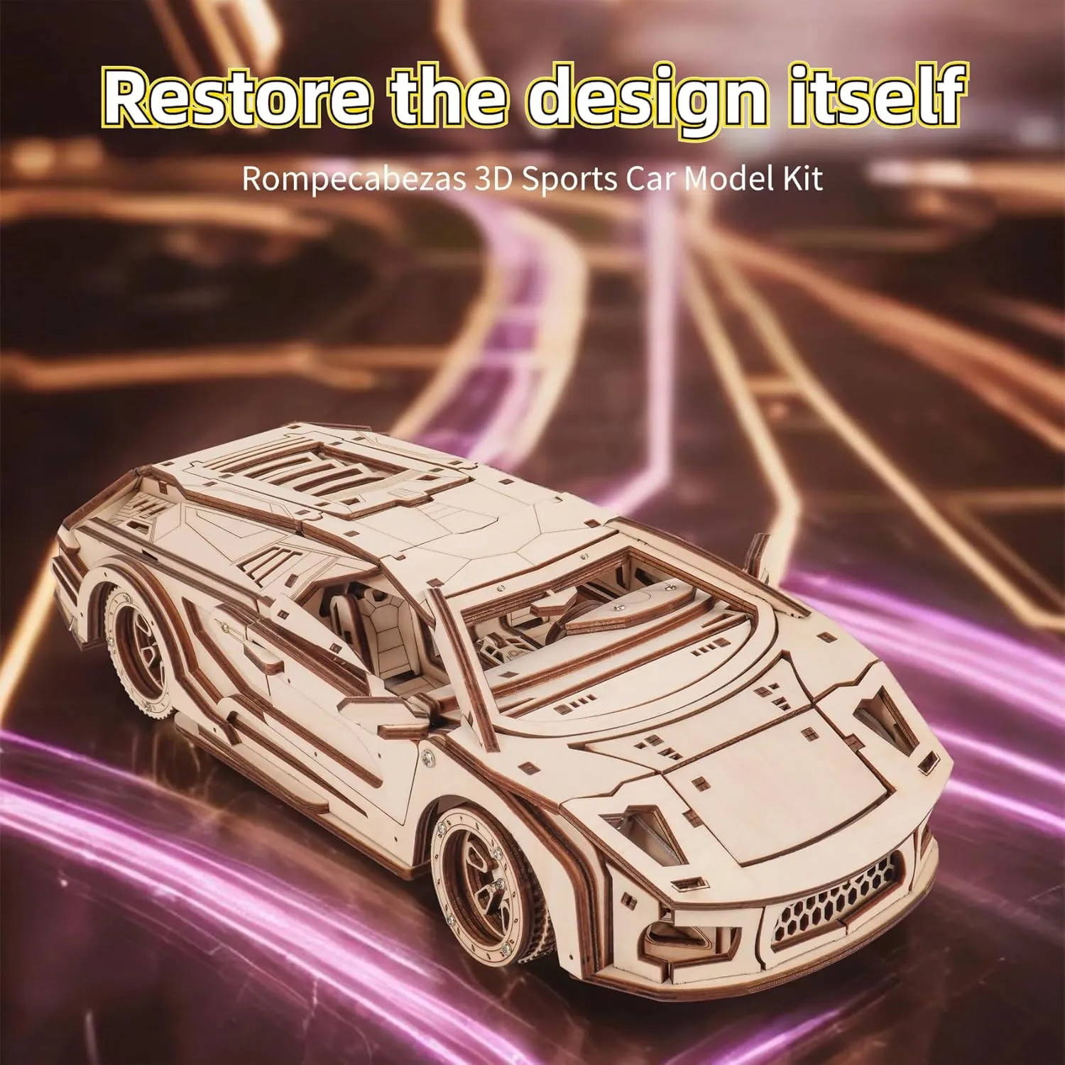 3D Wooden Puzzles for Adults, 3D Wooden Sports Car Puzzle Model Car Building Kits Unique Gift for Kids, Friends (Sports Car)