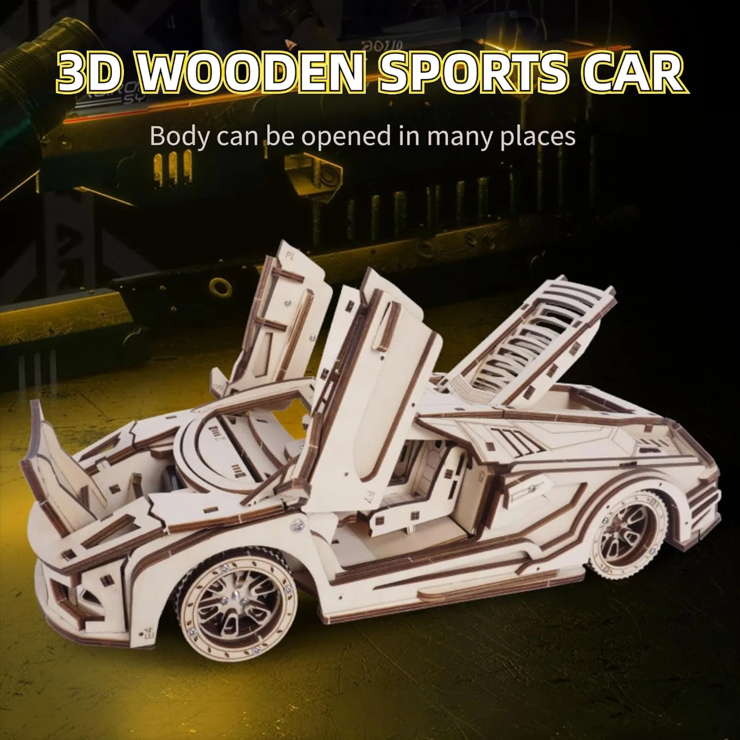 3D Wooden Puzzles for Adults, 3D Wooden Sports Car Puzzle Model Car Building Kits Unique Gift for Kids, Friends (Sports Car)