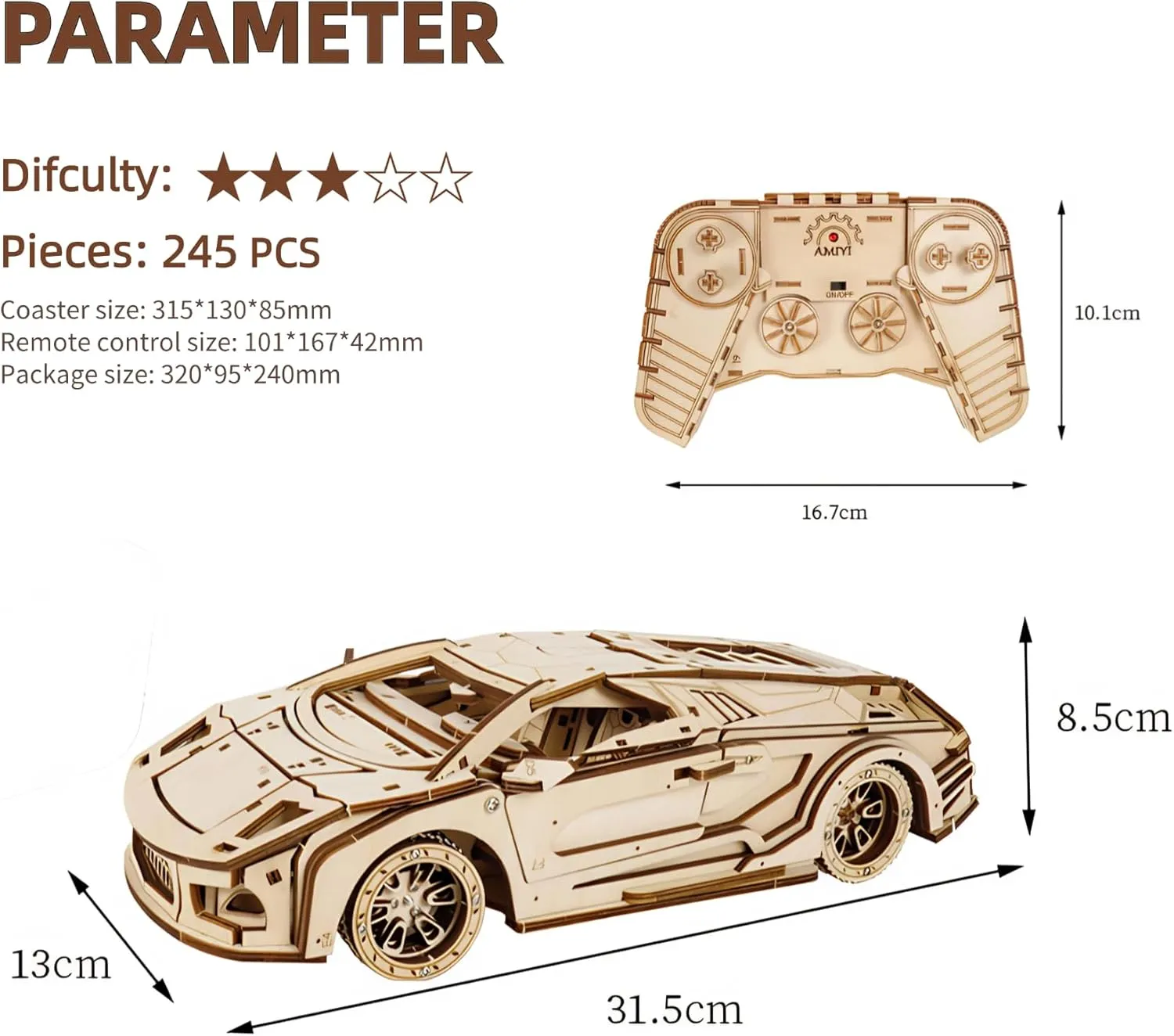 3D Wooden Puzzles for Adults, 3D Wooden Sports Car Puzzle Model Car Building Kits Unique Gift for Kids, Friends (Sports Car)