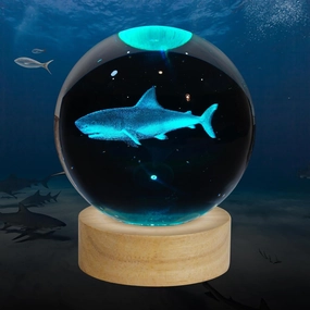 3D Shark Crystal Ball Night Light, Upgraded 3.15 Inch Glass Ball Lamp with 16 Color LED Wooden Base, Shark Night Light Decor Birthday Holiday Christmas Shark Gifts for Boys Girls Friends