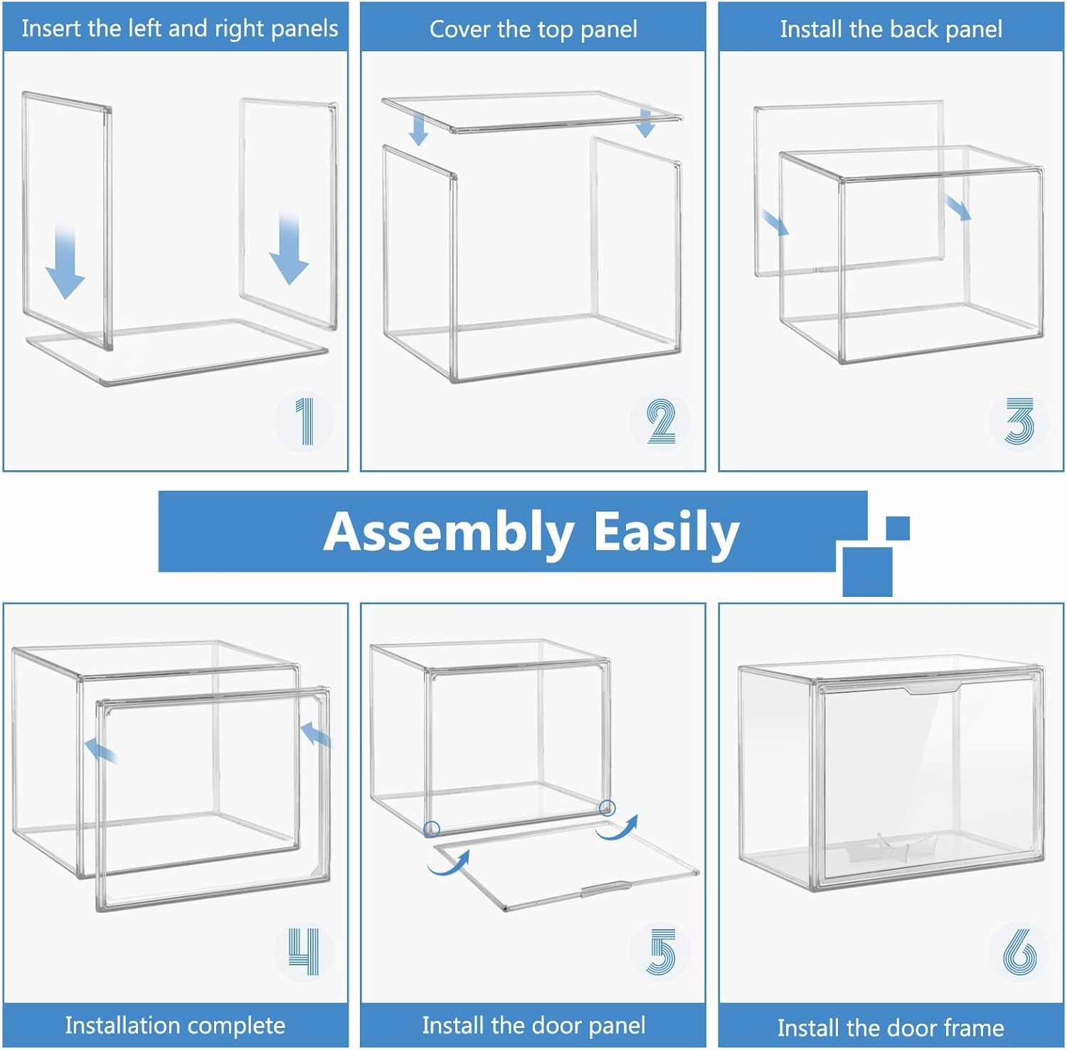 3PCS Clear Display Case, Clear Stackable Plastic Storage Bins, Storage Box with Magnetic Door for Autographed Footballs, Memorabilia, Bag, Shoe, Models, Toy, Action Figure Organizer