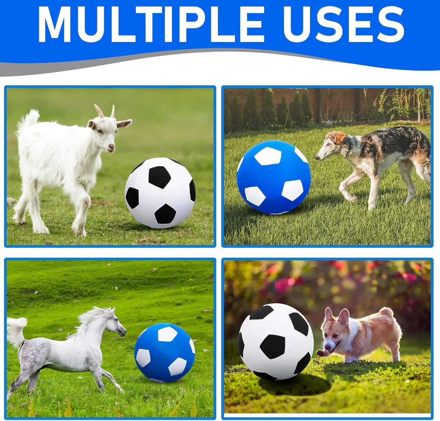 4 Pcs 2 Set Goat Ball Toy with Covers Anti Burst Training Toy with Inflator Pump Goat Balls for Play Yoga Outdoor Entertainment(Blue and Silver,18inch)