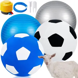 4 Pcs 2 Set Goat Ball Toy with Covers Anti Burst Training Toy with Inflator Pump Goat Balls for Play Yoga Outdoor Entertainment(Blue and Silver,18inch)