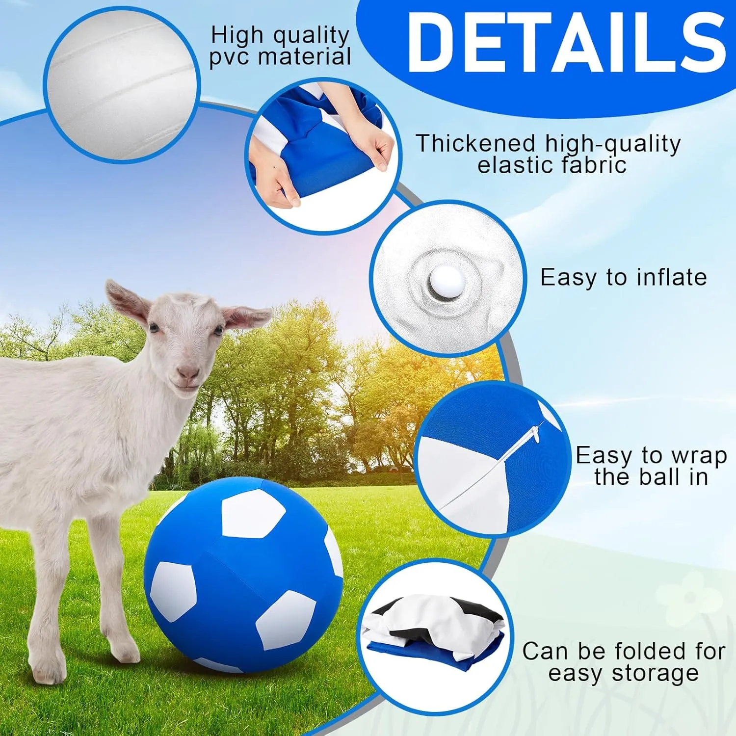 4 Pcs 2 Set Goat Ball Toy with Covers Anti Burst Training Toy with Inflator Pump Goat Balls for Play Yoga Outdoor Entertainment(Blue and Silver,18inch)