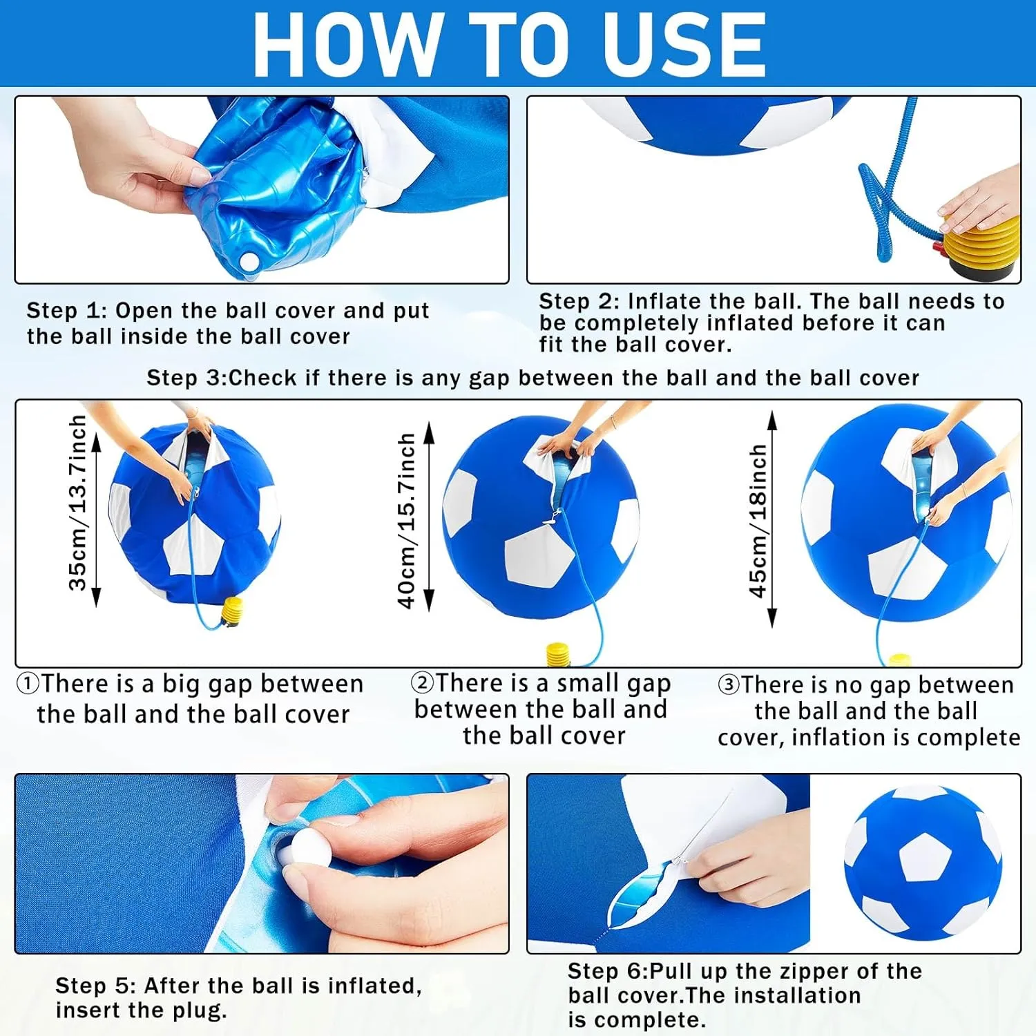4 Pcs 2 Set Goat Ball Toy with Covers Anti Burst Training Toy with Inflator Pump Goat Balls for Play Yoga Outdoor Entertainment(Blue and Silver,18inch)