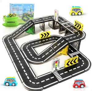 42pcs Magnetic Tiles Road, Magnetic Building Blocks City Construction Toys for 3 Year Old Boys & Girls, Montessori Toys for Toddler, STEM Learning Gifts