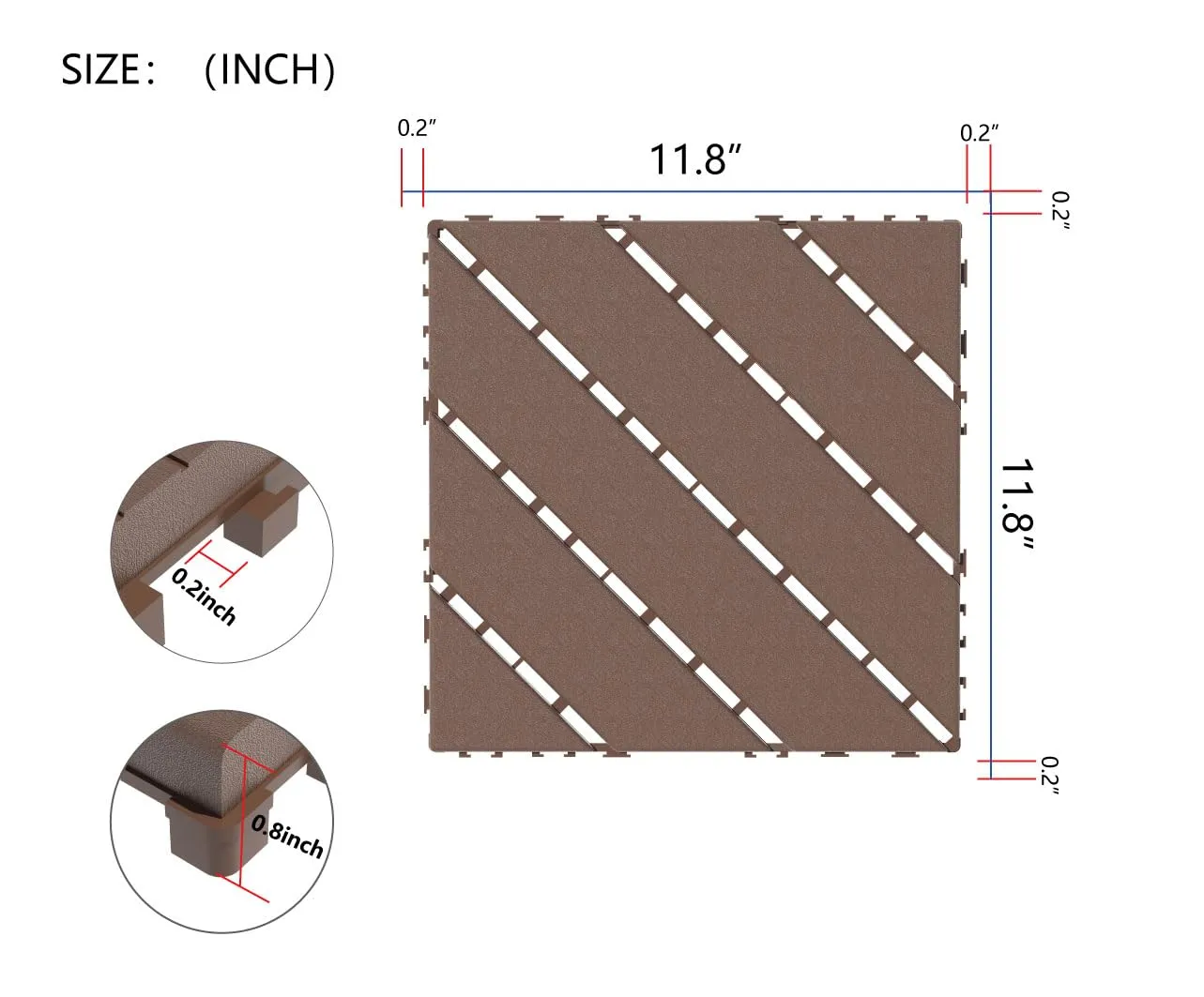 44 PCS Plastic Interlocking Deck Tiles 12" x 12" Indoor Outdoor Waterproof DIY Installation Flooring All Weather Use for Balcony Backyard Garden & Poolside Brown
