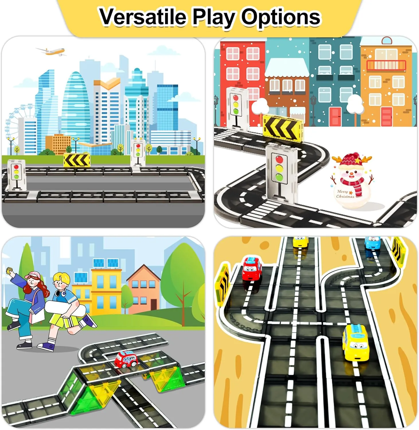 44pcs Magnetic Tiles Road, City Construction Toys for 3 Year Old Boys Girls, Kids Toys Montessori Toys for Toddler, STEM Learning Gifts
