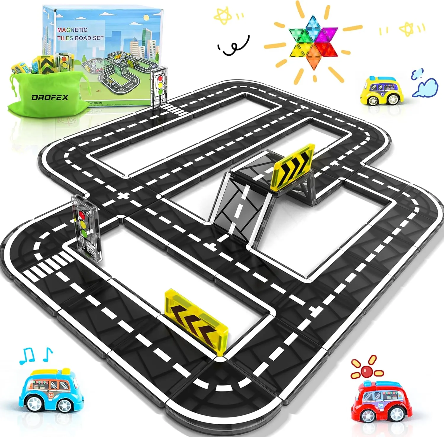 44pcs Magnetic Tiles Road, City Construction Toys for 3 Year Old Boys Girls, Kids Toys Montessori Toys for Toddler, STEM Learning Gifts