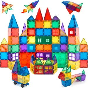 46pcs Magnetic Tiles Set - Educational 3D Magnet Building Blocks - Building Construction Toys for Kids - Upgraded Version with Strong Magnets - Creativity, Imagination, Inspiration