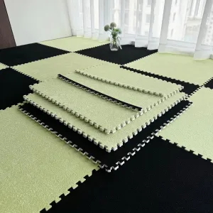 48 Pieces Multipurpose Exercise Floor Mat with Foam,0.4 Inch Thick Interlocking Floor Padding Tiles,Puzzle Square Carpet, 24x24 Inch(Color:Light Green Black)