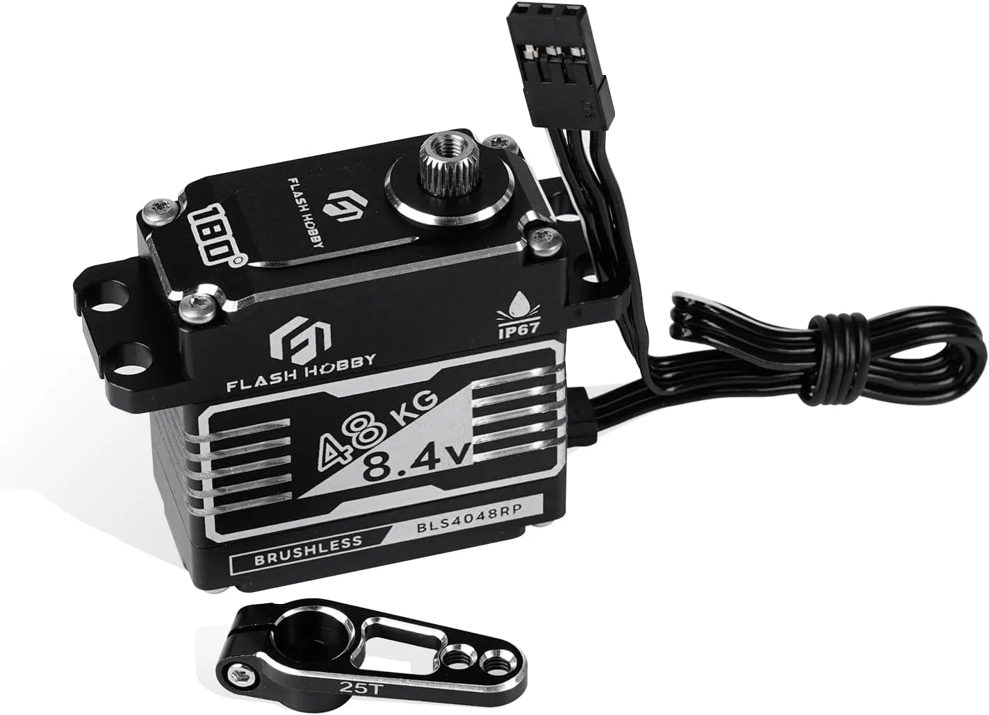 48KG Brushless Servo, 8.4V High Torque Servo, IP67 Waterproof RC Crwaler Servo Compatible with Sanwa SSR/ NB4/ Futaba for 1/8 1/10 Scale RC Crawler Cars, Trucks or Robotic Parts(180°)