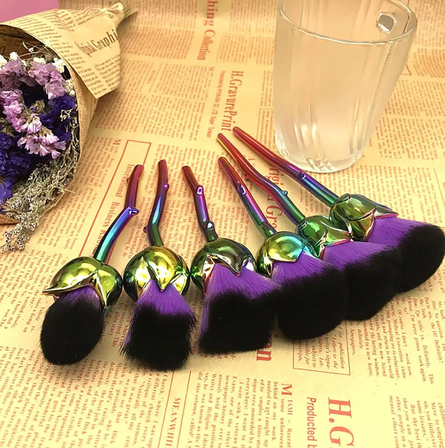4color Soft Make Up Brushes Set,6pcs Rose Flower Foundation Brush,Super Large Face Powder Blush Brush for Powder Cosmetic ( Color : Green )
