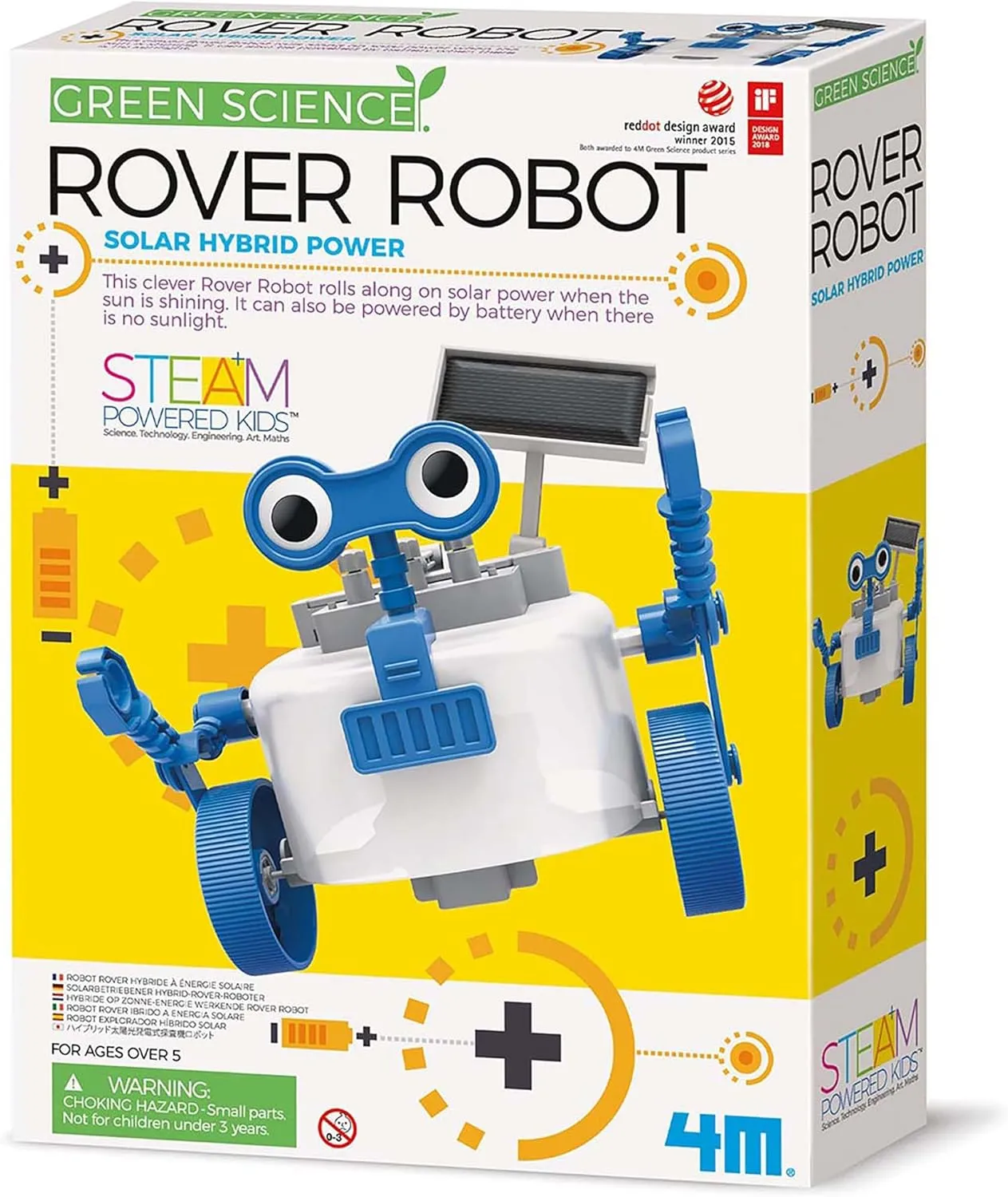 4M: Green Science: Rover Robot - DIY Robotics Assembly Kit, Solar & Battery Hybrid Power Rolling, STEM Building, Physics Toy Activity Set, Kids Age 5 